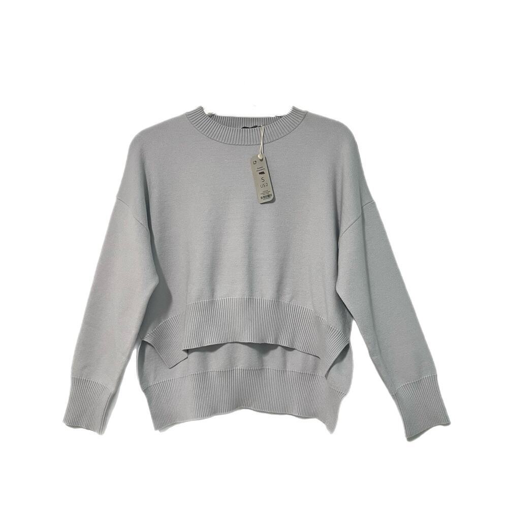 NWT Neiwai Boat Neck Wool Blend Crop Sweater Womens S Gray Oversized Minimalist